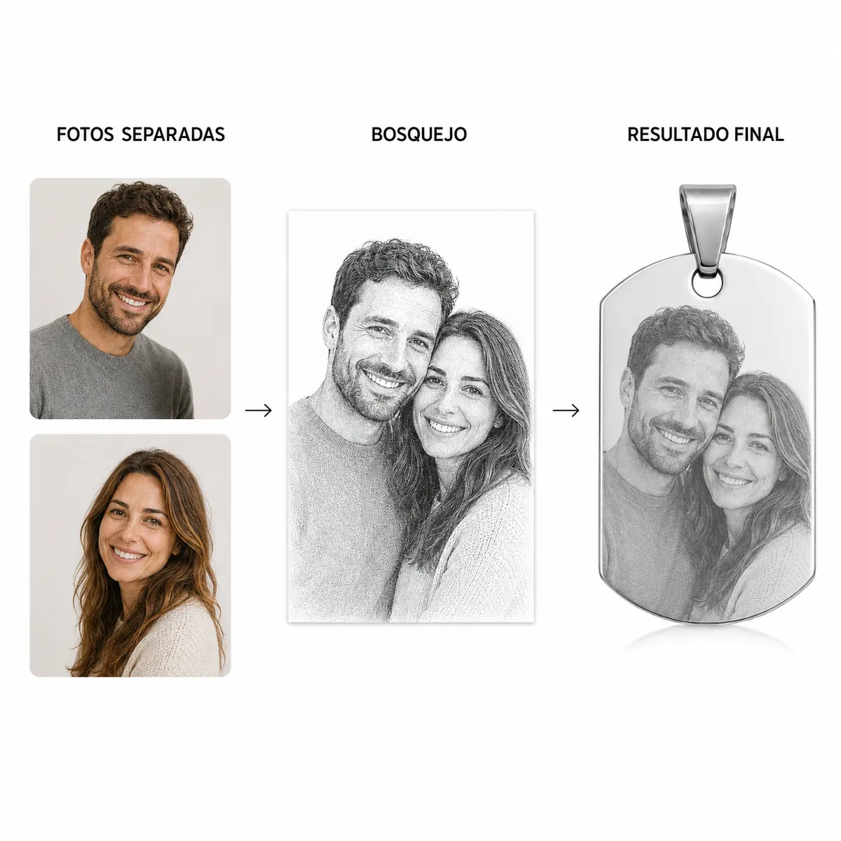 Dos fotos separadas se unen en un bosquejo y luego se graban en una placa de acero
